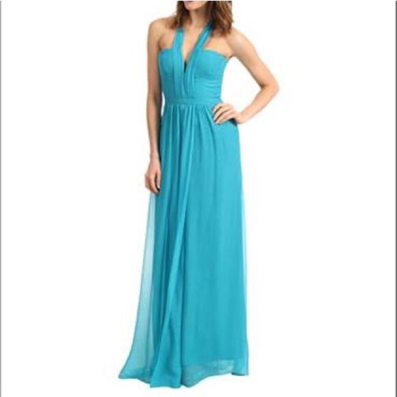 BCBG MAX AZRIA BLUEJADE STARR V-NECK SILK HALTER GOWN IML6W195 SIZE 8 blue maxi - Picture 1 of 6